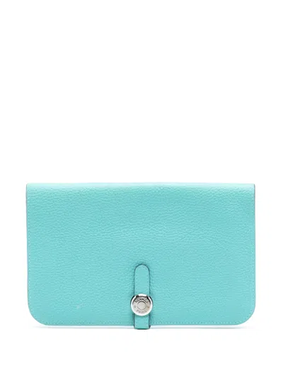 Pre-owned Hermes 2015 Togo Dogon Duo Wallet Gm Long Wallets In Blue