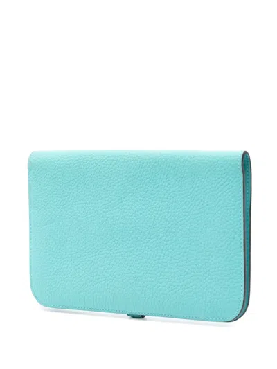 Pre-owned Hermes 2015 Togo Dogon Duo Wallet Gm Long Wallets In Blue