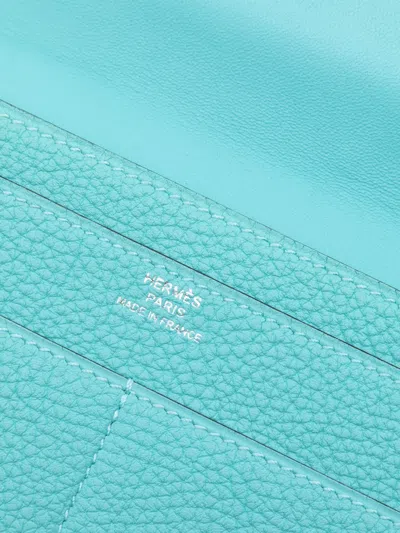 Pre-owned Hermes 2015 Togo Dogon Duo Wallet Gm Long Wallets In Blue