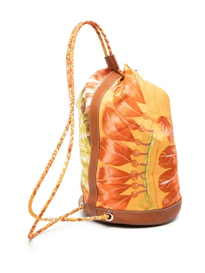 Pre-owned Hermes 2014 Silk Flamingo Party Sac Soie Cool 22 Bucket Bag In Orange