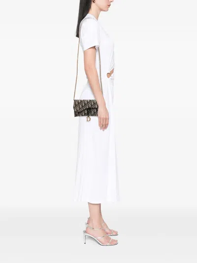 Pre-owned Dior 2021 Oblique Canvas Saddle Wallet On Chain Crossbody Bag In Blue