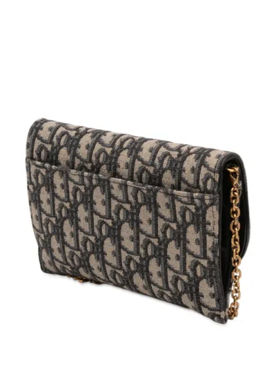 Pre-owned Dior 2021 Oblique Canvas Saddle Wallet On Chain Crossbody Bag In Blue