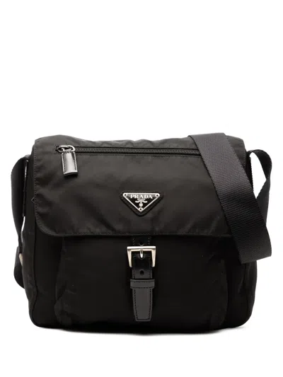 Pre-owned Prada 2000-2013 Tessuto Zip Buckle Messenger Bag Crossbody Bag In Black