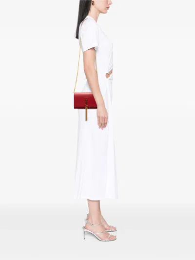 Pre-owned Saint Laurent 2017 Smooth Calfskin Monogram Kate Tassel Wallet On Chain Crossbody Bag In Red