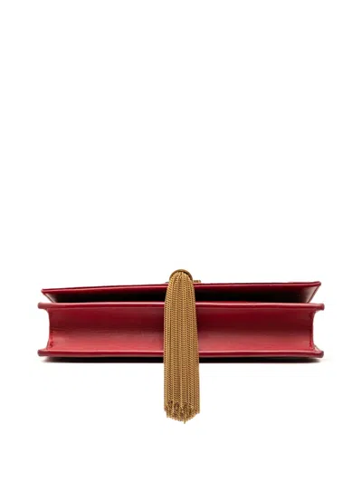 Pre-owned Saint Laurent 2017 Smooth Calfskin Monogram Kate Tassel Wallet On Chain Crossbody Bag In Red