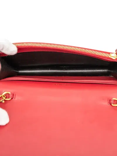 Pre-owned Saint Laurent 2017 Smooth Calfskin Monogram Kate Tassel Wallet On Chain Crossbody Bag In Red