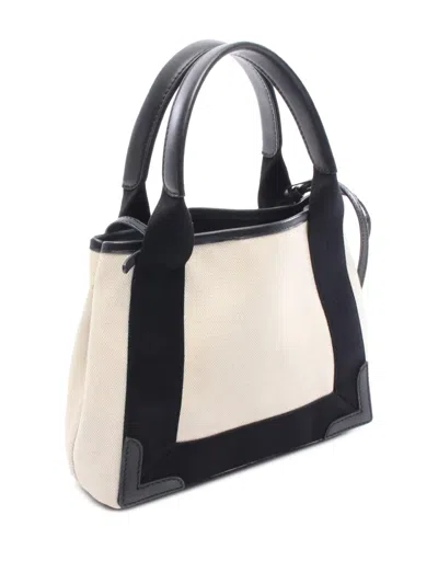 Pre-owned Balenciaga 2010-2025 Canvas Navy Cabas Xs Satchel In Neutral