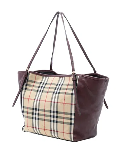 Pre-owned Burberry 2000-2017 Small Haymarket Check Canvas And Leather Canterbury Tote Bag In Red