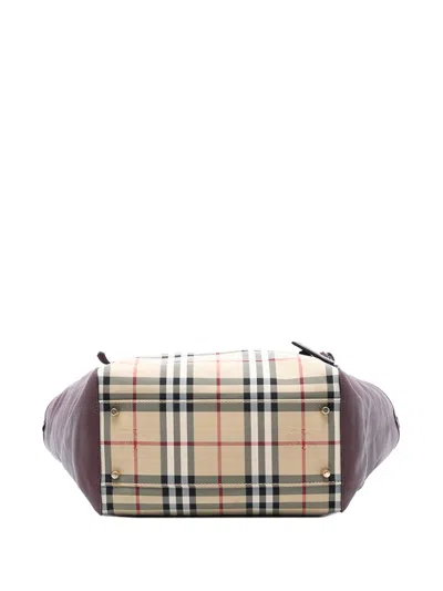 Pre-owned Burberry 2000-2017 Small Haymarket Check Canvas And Leather Canterbury Tote Bag In Red