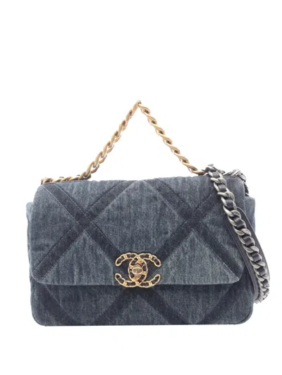 Pre-owned Chanel 2021-2025 Medium Denim 19 Flap Satchel In Blue