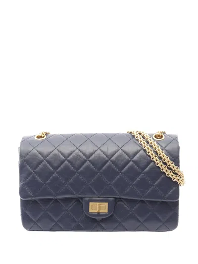 Pre-owned Chanel 2021-2025 Reissue 2.55 Quilted Aged Calfskin Double Flap 226 Shoulder Bag In Blue