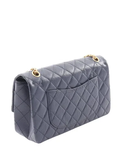 Pre-owned Chanel 2021-2025 Reissue 2.55 Quilted Aged Calfskin Double Flap 226 Shoulder Bag In Blue