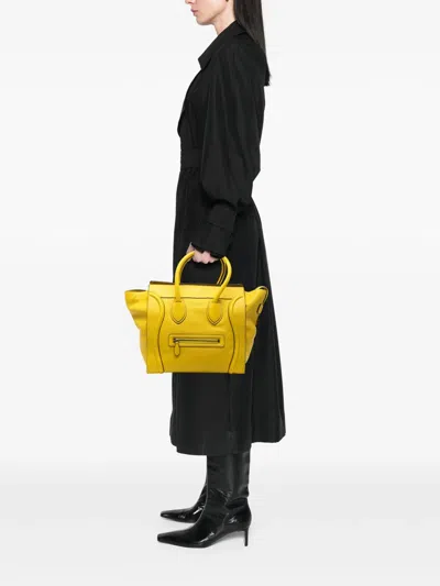 Pre-owned Celine 2012 Mini Calfskin Luggage Tote Bag In Yellow