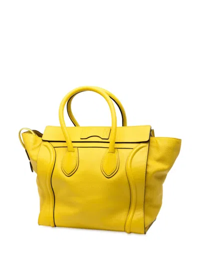 Pre-owned Celine 2012 Mini Calfskin Luggage Tote Bag In Yellow