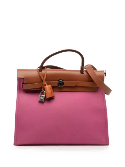 Pre-owned Hermes 2018 Toile Herbag Zip 31 Satchel In Pink