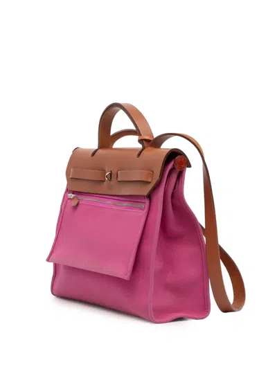 Pre-owned Hermes 2018 Toile Herbag Zip 31 Satchel In Pink