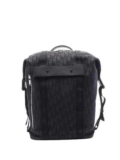 Pre-owned Dior 2021-2025 Oblique Canvas Safari Backpack In Black