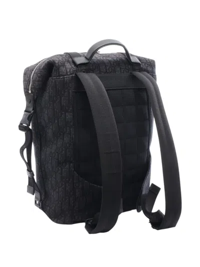 Pre-owned Dior 2021-2025 Oblique Canvas Safari Backpack In Black