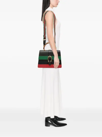 Pre-owned Gucci 2016-2025 Large Leather Bamboo Dionysus Web Satchel In Black