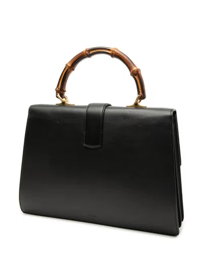 Pre-owned Gucci 2016-2025 Large Leather Bamboo Dionysus Web Satchel In Black