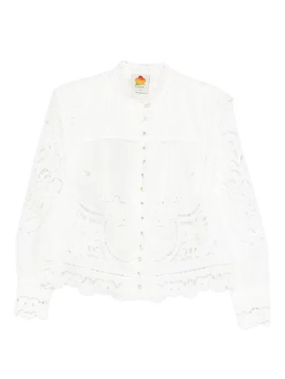 Farm Rio Lace Embroidered Top In White