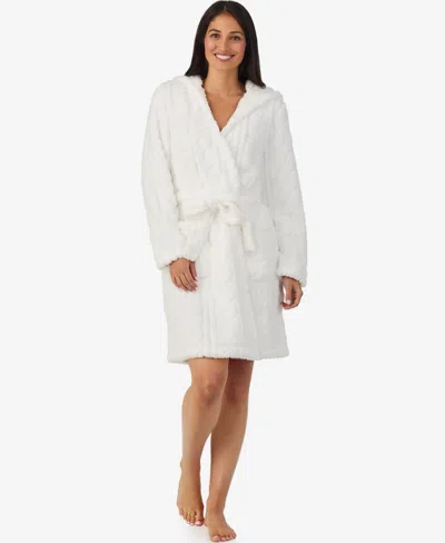 Cuddl Duds Cuddl Dud Women's Short Long-sleeve Hooded Wrap Robe In White