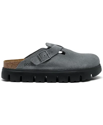 Birkenstock Women's Boston Chunky Suede Leather Platform Clog From Finish Line In Gray