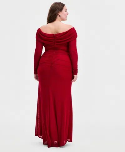 B Darlin Trendy Plus Size Off-the-shoulder Glitter Gown In Red