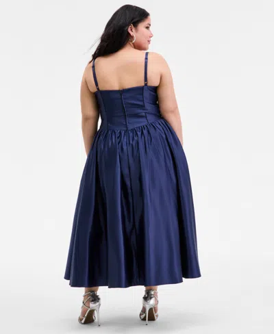 B Darlin Plus Size Satin Square-neck Midi Dress