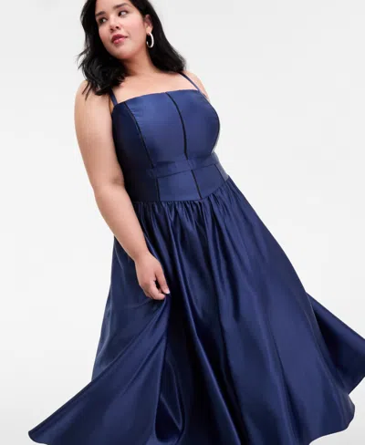 B Darlin Plus Size Satin Square-neck Midi Dress