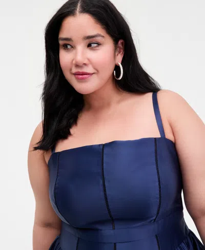 B Darlin Plus Size Satin Square-neck Midi Dress