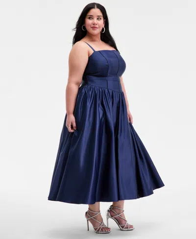 B Darlin Plus Size Satin Square-neck Midi Dress