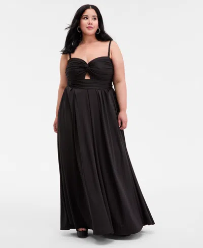 City Studios Trendy Plus Size Gathered Sweetheart Gown In Black