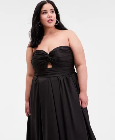 City Studios Trendy Plus Size Gathered Sweetheart Gown In Black