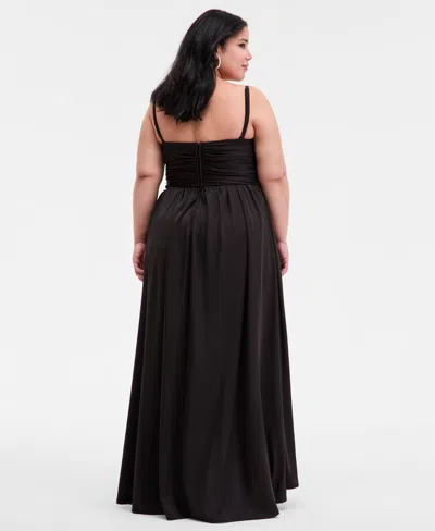 City Studios Trendy Plus Size Gathered Sweetheart Gown In Black