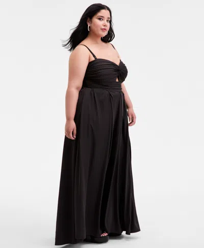 City Studios Trendy Plus Size Gathered Sweetheart Gown In Black