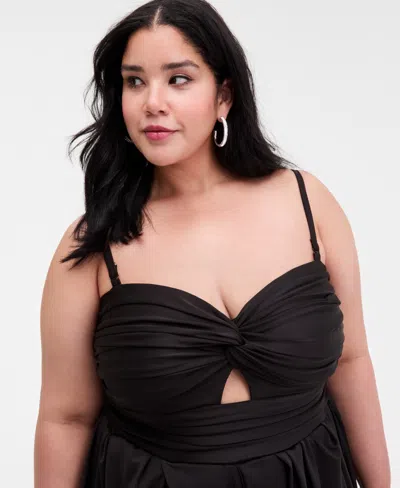 City Studios Trendy Plus Size Gathered Sweetheart Gown In Black