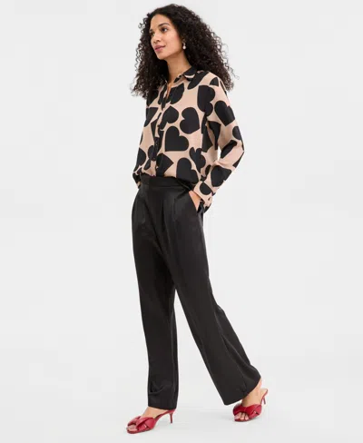 On 34th Women's Solid Satin Wide-leg Pants, Macy's Exclusive In Black