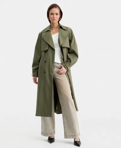 Bar Iii Women's Belted Oversized-sleeve Trench Coat, Macy's Exclusive In Green
