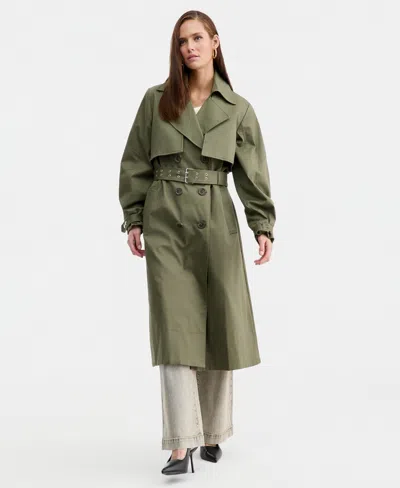 Bar Iii Women's Belted Oversized-sleeve Trench Coat, Macy's Exclusive In Green