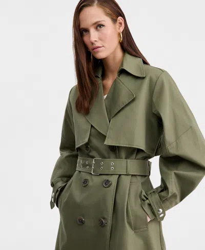 Bar Iii Women's Belted Oversized-sleeve Trench Coat, Macy's Exclusive In Green