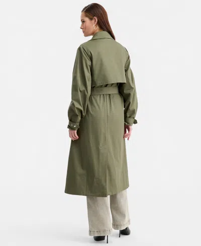 Bar Iii Women's Belted Oversized-sleeve Trench Coat, Macy's Exclusive In Green