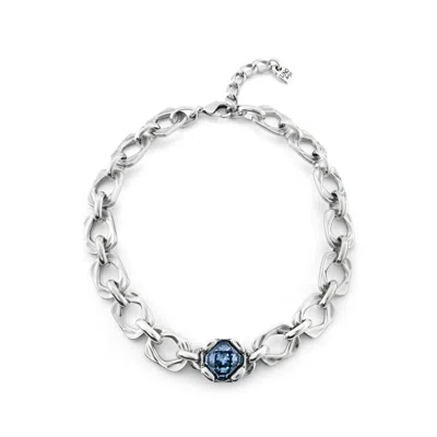 Unode50 Sterling Silver Metal Alloy Rectangular Link Necklace In Blue