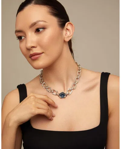 Unode50 Sterling Silver Metal Alloy Rectangular Link Necklace In Blue