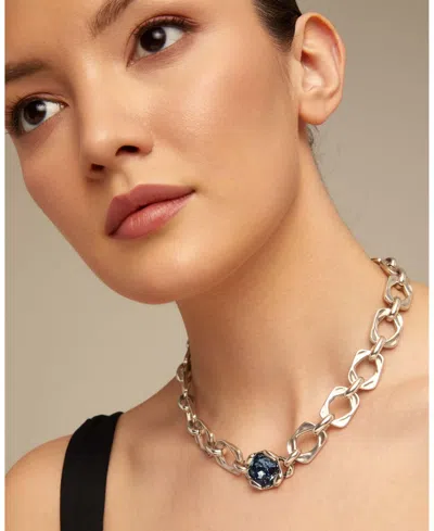 Unode50 Sterling Silver Metal Alloy Rectangular Link Necklace In Blue