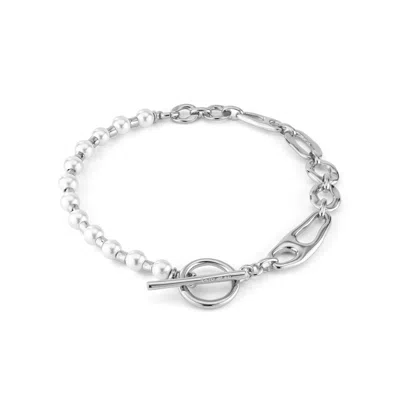 Unode50 Sterling Silver Metal Alloy And Cultivated Pearl Links Necklace In Silver