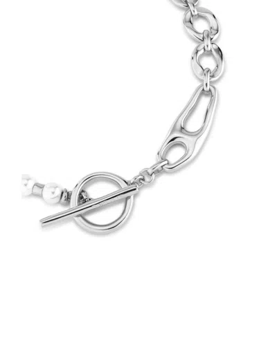 Unode50 Sterling Silver Metal Alloy And Cultivated Pearl Links Necklace In Silver