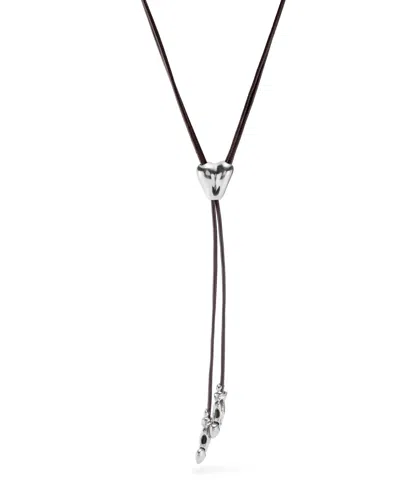Unode50 Leather And Metal Alloy Heart Necklace In Silver