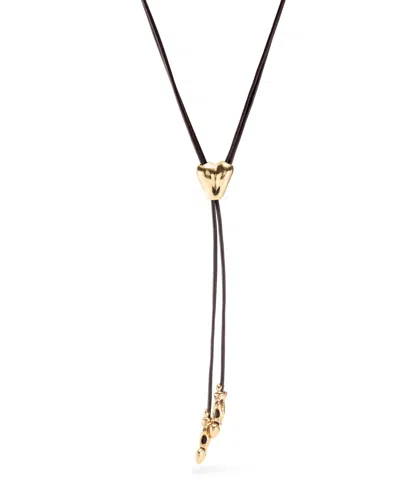 Unode50 Leather And Metal Alloy Heart Necklace In Gold