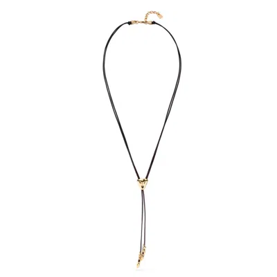 Unode50 Leather And Metal Alloy Heart Necklace In Gold